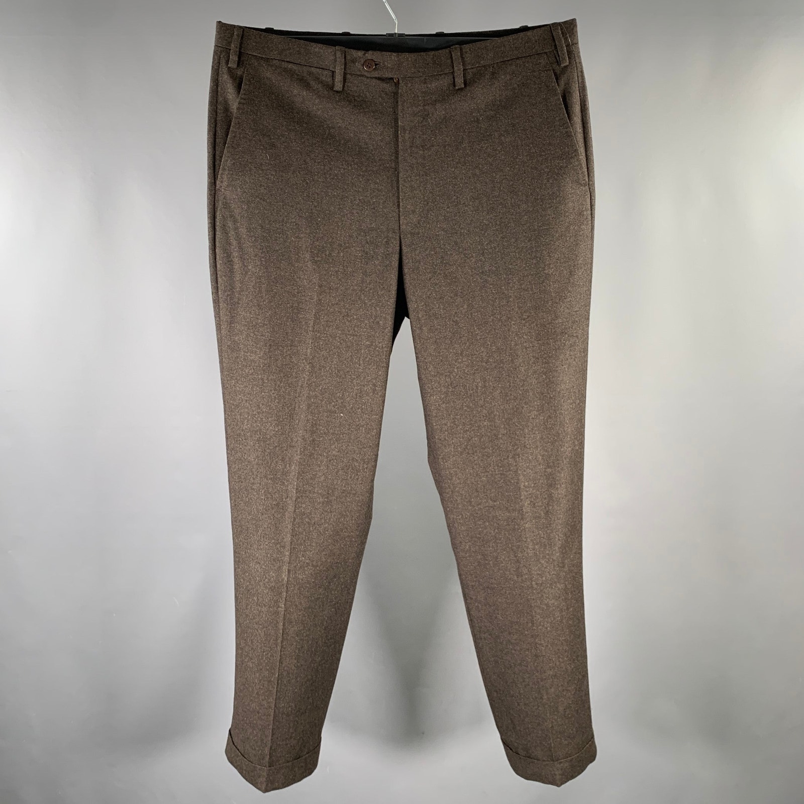 Kiton Size 36 Brown Heather Wool Cashmere Flat Front Dress Pants